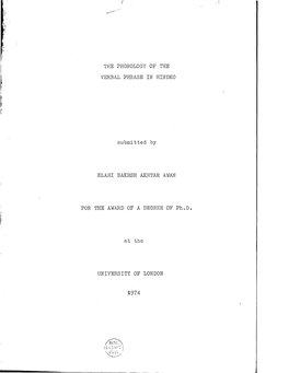 THE PHONOLOGY of the VERBAL PHRASE in HINDKO Submitted By