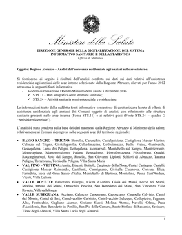 Ministero Della Salute, Regione Abruzzo Analisi Dell'assistenza