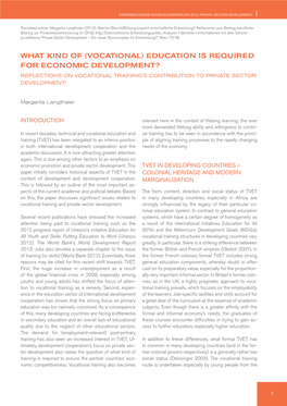 What Kind of (Vocational) Education Is Required for Economic Development? Reflections on Vocational Training’S Contribution to Private Sector Development1