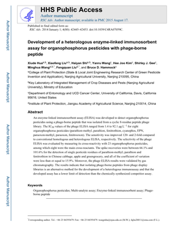 Development of a Heterologous Enzyme-Linked Immunosorbent Assay for Organophosphorus Pesticides with Phage-Borne Peptide