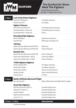 Meet the Fighters Flying Display Schedule Sunday 11 September 2016