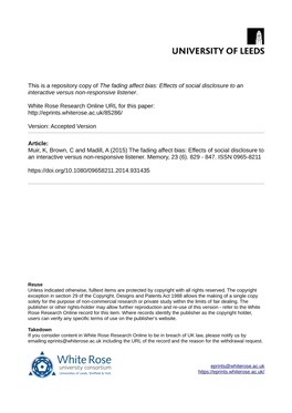 The Fading Affect Bias: Effects of Social Disclosure to an Interactive Versus Non-Responsive Listener