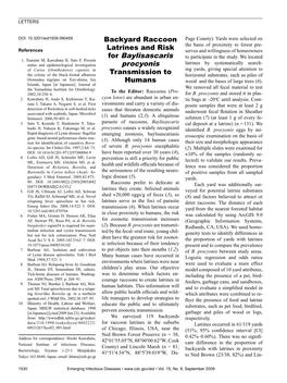 Backyard Raccoon Latrines and Risk for Baylisascaris Procyonis