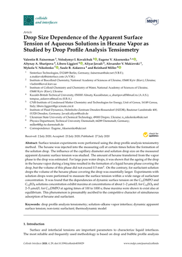 Drop Size Dependence of the Apparent Surface Tension of Aqueous Solutions in Hexane Vapor As Studied by Drop Proﬁle Analysis Tensiometry