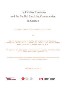 The Creative Economy and the English Speaking Communities in Quebec