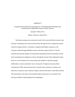 The Relationship of Religion and Consumerism in Eighteenth Century Colonial America