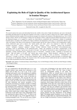 Explaining the Role of Light in Quality of the Architectural Spaces in Iranian Mosques
