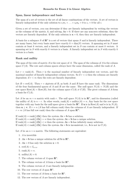 Span, Linear Independence and Basis Rank and Nullity