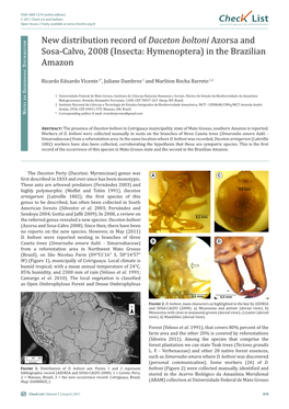 New Distribution Record of Daceton Boltoni Azorsa and Sosa-Calvo, 2008 (Insecta: Hymenoptera) in the Brazilian Amazon