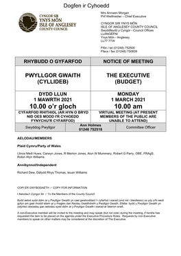 Rhaglen Dogfen I/Ar Gyfer Pwyllgor Gwaith, 01/03/2021 10:00