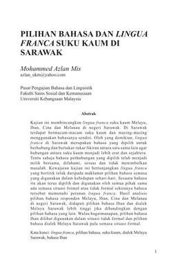 Pilihan Bahasa Dan Lingua Franca Suku Kaum Di Sarawak Pilihan Bahasa Dan Lingua Franca Suku Kaum Di Sarawak