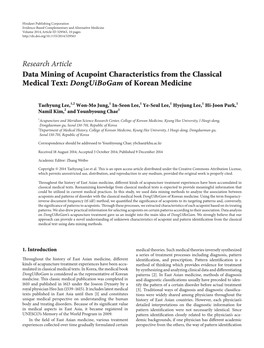 Data Mining of Acupoint Characteristics from the Classical Medical Text: Donguibogam of Korean Medicine