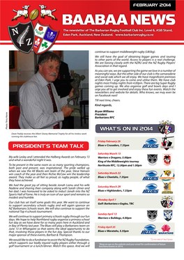 BAABAA NEWS the Newsletter of the Barbarian Rugby Football Club Inc