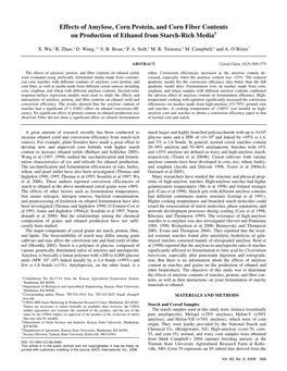 Effects of Amylose, Corn Protein, and Corn Fiber Contents on Production of Ethanol from Starch-Rich Media1