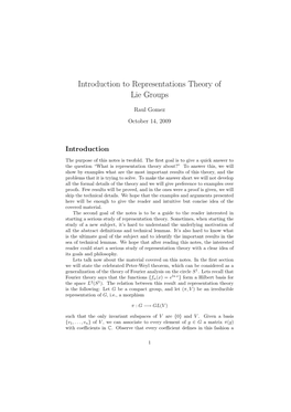 Introduction to Representations Theory of Lie Groups