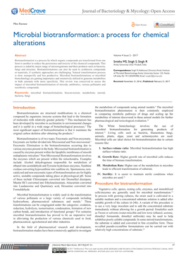 Smitha MS, Singh S, Singh R. Microbial Biotransformation: a Process for Chemical Alterations