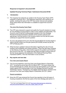 1 Response to Inspector's Document ID/9 Updated Housing Technical Paper- Submission Document B126 1. Introduction 1.1 the In