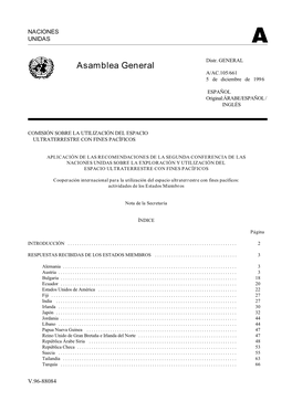 Asamblea General A/AC.105/661 5 De Diciembre De 1996