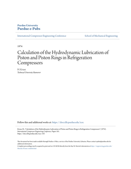 Calculation of the Hydrodynamic Lubrication of Piston and Piston Rings in Refrigeration Compressors H
