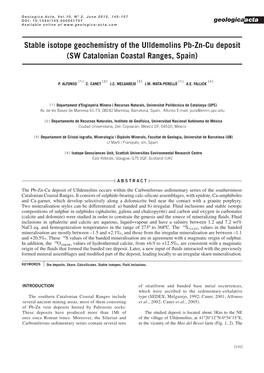 Stable Isotope Geochemistry of the Ulldemolins Pb-Zn-Cu Deposit (SW Catalonian Coastal Ranges, Spain)