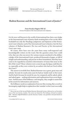 Shabtai Rosenne and the International Court of Justice*