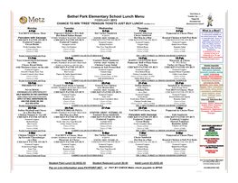 Bethel Park Elementary School Lunch Menu "Cookin' up