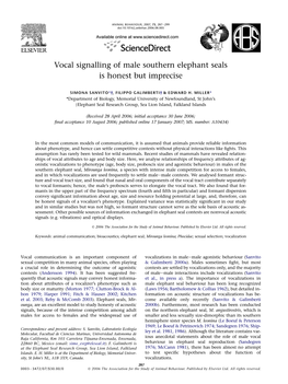 Vocal Signalling of Male Southern Elephant Seals Is Honest but Imprecise