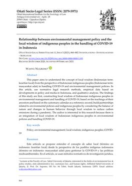 Relationship Between Environmental Management Policy and the Local Wisdom of Indigenous Peoples in the Handling of COVID-19 in Indonesia