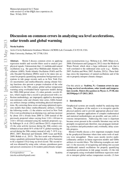 Discussion on Common Errors in Analyzing Sea Level Accelerations, Solar Trends and Global Warming