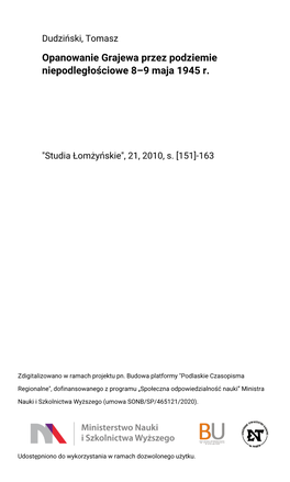 Opanowanie Grajewa Przez Podziemie Niepodległościowe 8–9 Maja 1945 R