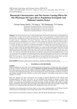 Phenotypic Characteristics and the Factors Causing Effects on the Phenotypes of Capra Hircus Populations in Kajiado and Makueni Counties, Kenya