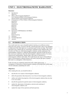 UNIT 1 ELECTROMAGNETIC RADIATION Radiation