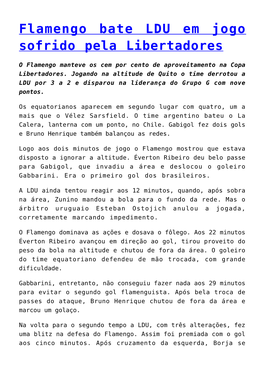 Flamengo Bate LDU Em Jogo Sofrido Pela Libertadores