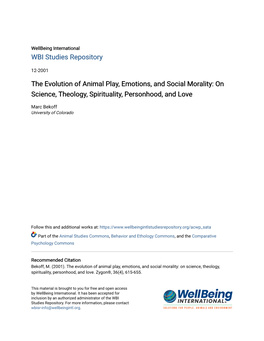 The Evolution of Animal Play, Emotions, and Social Morality: on Science, Theology, Spirituality, Personhood, and Love