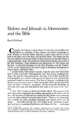 Elohim and Jehovah in Mormonism and the Bible