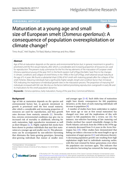 Maturation at a Young Age and Small Size of European Smelt (Osmerus