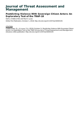 Journal of Threat Assessment and Management Postdicting Violence with Sovereign Citizen Actors: an Exploratory Test of the TRAP-18 Darin J