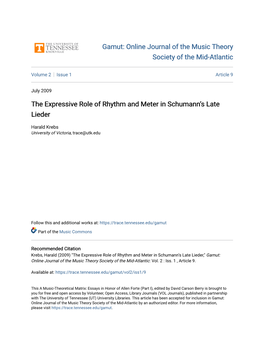 The Expressive Role of Rhythm and Meter in Schumannâ•Žs Late Lieder