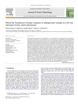 Phorid Fly, Pseudacteon Tricuspis, Response to Alkylpyrazine Analogs