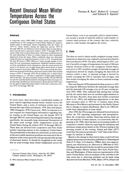Recent Unusual Mean Winter Temperatures Across the Contiguous United States