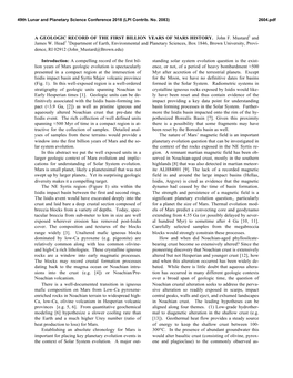 A GEOLOGIC RECORD of the FIRST BILLION YEARS of MARS HISTORY. John F. Mustard1 and James W. Head1 1Department of Earth, Environm