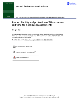 Product Liability and Protection of EU Consumers: Is It Time for a Serious Reassessment?