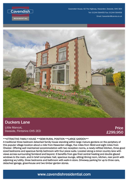 Duckers Lane Little Mancot, Price Deeside, Flintshire CH5 2ED £299,950