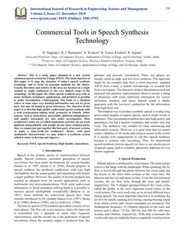Commercial Tools in Speech Synthesis Technology