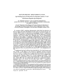 ISOTYPE-SPECIFIC IMMUNOREGULATION Iga-Binding Factors Produced by Fca Receptor-Positive T Cell Hybridomas Regulate Iga Responses