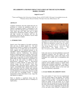 Splashdown and Post-Impact Dynamics of the Huygens Probe : Model Studies