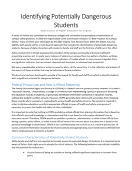 Identifying Potentially Dangerous Students State Council of Higher Education for Virginia