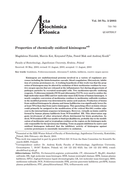 Properties of Chemically Oxidized Kininogens*