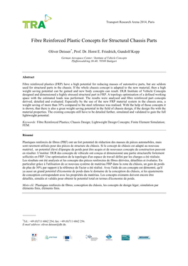 Fibre Reinforced Plastic Concepts for Structural Chassis Parts