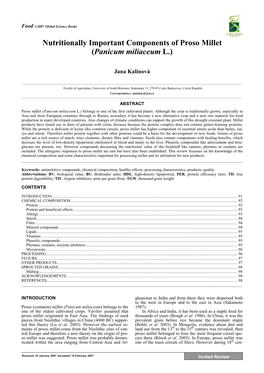 Nutritionally Important Components of Proso Millet (Panicum Miliaceum L.)